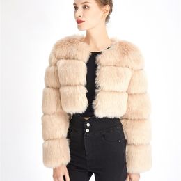 Women's Fur Faux ZADORIN Fashion Women Crop Top Coat Winter Thick Fluffy Long Sleeve Short Style Slim ry Jacket Coats 220928