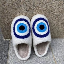 Slippers Autumn Winter Fulffy Fur Plush Fleece Flat Blue Eye Sweet Thick Soled Indoor Cotton For Couple Shoes 220926