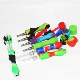 smoking 10mm Silicone Nectar Mini Water Pipes with Stainless Steel Tips Quartz Nails Concentrate Dab Straw Bong silicon mouthpiece for bong
