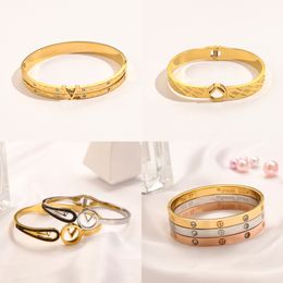 Bracelets Bangle Bangles Gold Sier Plated Stainless Steel Crystal Letter Lovers Gift Wristband Cuff for Women Birthday