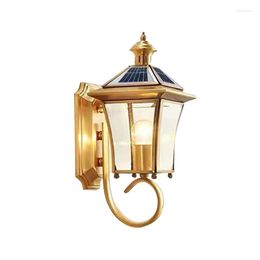 Outdoor Waterproof Led Copper Wall Lamp American Villa Door Balcony Corridor Solar Porch Lights