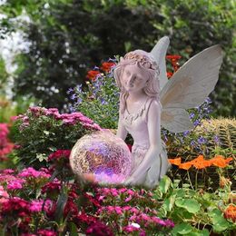 Decorative Objects Figurines LED Solar Angel Resin Lamp Statue Outdoor Decoration Ornaments Luminous Elf Girl Garden Crafts Flower Fairy 220928