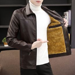 Men's Leather Faux brand Fleece warm leather jackets men Korean handsome men's jacket autumn winter trend plus size 220927