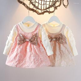 Girl Dresses Spring Autumn Baby Dress Princess Sweet Bow-knot Long Sleeve Infant Fashion Clothes Fake Two Piece