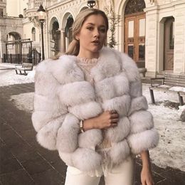 Women's Fur Faux 50CM real fur coat women winter thick jacket short wholesale genuine sleeve 220927