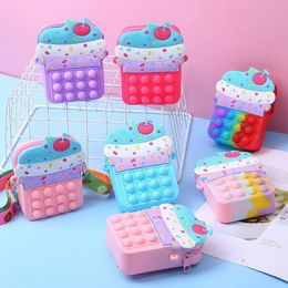 2022 New Fidget Toys Bag Push Bubble Cute Ice Cream Bags Coin Purse Squishy Anti Stress Soft Puzzle for Kids Toy C73