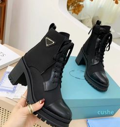 2022 Boots Brushed leather and nylon laced booties Leather fabric Boot