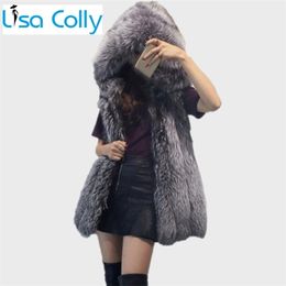 Womens Fur Faux Fashion Winter Women Vest With Hooded Woman Coat Long s Jacket Female Ladies Overcoat 220927