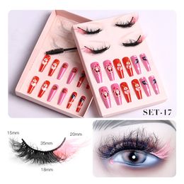 Thick Multilayer Colour Mink Eyelashes and Fake Nail Set for Christmas Soft & Vivid Hand Made Reusable Curly 3D Fake Lashes Messy Crisscross Makeup DHL