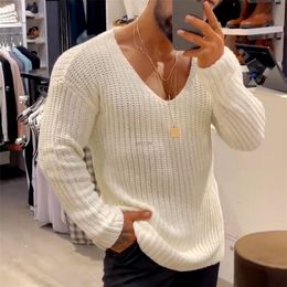 Men's Sweaters Mens Casual VNeck Solid Sweater Autumn Winter Fashion Knitted Pullover Tops For Men Harajuku Long Sleeve Jumper Streetwear 220928