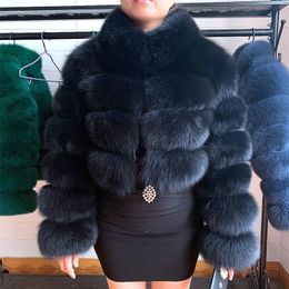 Women's Fur Faux Real Coat Women Girl Winter Jacket Natutal Blue Coats Silver Female Short With Fu 220928