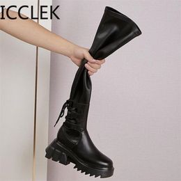 Boots Sexy Leather Thigh High Women Heels Over The Knee for Round Toe Party Long Shoes Cross-tied 220926