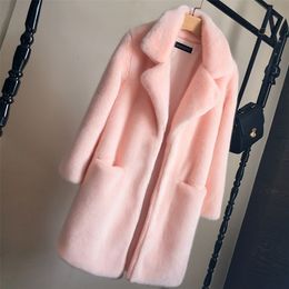 Women's Fur Faux Mink Coat Women Autumn Winter Thick Warm Jackets Female Fashion Pink White Coats Large Size 220927