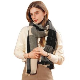 Scarves Visrover Winter Plaid Cashmere Woman Scarf Fashion Female Wool Handfeel Shawl Black White Wrap Check Stole Blanket LP220929