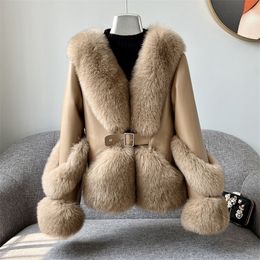 Womens Fur Faux Women Winter Real Jacket With Genuine Sheep Skin Leather Natural Coats Outwear 220929