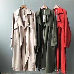 Women's Trench Coats Women's Brand Women Long Coat With Pockets 2022 Vintage Windproof Woman Casaco Open Switch Q3305Y