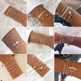 Charm Bracelets Bohemian Stone Beads Chains Set For Women Metal Heart Round Tassel Bangle Fashion Jewelry