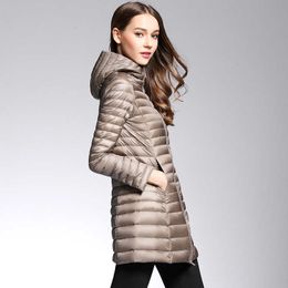 Women's Down Parkas Woman Spring Padded Hooded Long Jacket White Duck Down Female Overcoat Ultra Light Slim Solid Jackets Coat Portable Parkas T220928