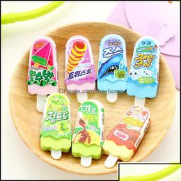 Erasers Erasers Correction Supplies Office School Business Industrial Wholesale-2Pcs/Lot Novelty Ice Cream Rubber Eraser Kawaii Creat Otvti