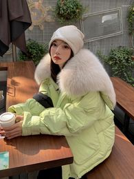 Women's Fur OFTBUY 2022 Fashion White Duck Down Women Jacket Real Natural Big Collar Warm Thick Loose Streetwear Outerwear