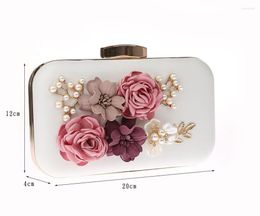 Evening Bags 2022 White Women's Bag PU Handbag Clutch Flowers Bride Party Fashion Beaded Shoulder Chinese