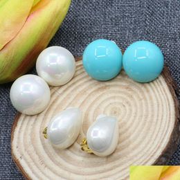 Clip On Screw Back Natural Turquoise Blue White Shell Pearl Ear Clip Stud Earrings For Women Lady Jewelry Drop Delivery 2021 Bdesybag Otvpa