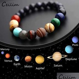 Beaded Strands Galaxy Eight Planets Beaded Bracelet Strands Men Natural Stone Universe Solar System Yoga Chakra Bracelets For Mens W Otosc