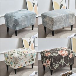 Chair Covers Green Leaves Ottoman Covers Spandex Rectangle Stool Cover Allinclusive Footstool Furniture Protector Sofa Footrest Slipcover 220929