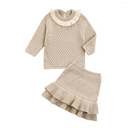 Clothing Sets 2 Pieces Baby Suit Set Girls Round Neck Long Sleeve Knitwear Solid Color Midi Skirt For Spring Fall 3-24 Months