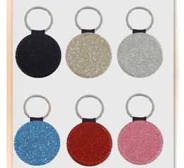 Party Favor Round Heat Transfer Keychain Pendant Fine Flash Sublimation Blank Leather Keychains Luggage Decoration Key Ring DIY Gift SN4918