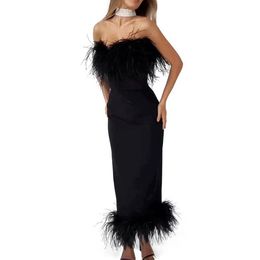 ostrich feather women lady sexy off shoulder dress cocktail outfits uniform evening party dresses YS1021
