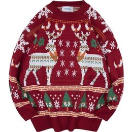 Mens Sweaters Ugly Christmas Sweater ONeck Harajuku Deer Knitted Top Men Oversized Streetwear Women Couple Sweaters Autumn Cotton Pullover 220929