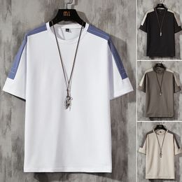 Men New Casual T-Shirts Solid Patchwork Summer Half Sleeves Tops Male Sports Contrast Color Loose T-Shirt Loose Comfortable Tee