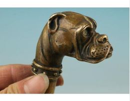 Decorative Objects Figurines bronze Pure Copper Old Qing Ming Brass chinese Bronze Hand Carved Dog Statue Cane Walking Stick Head 220928