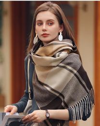 Lenços 2pcs outono inverno mulher lã giratória lenço damas de dupla face dupla face gingham cheques de lenço de lenço 65x185cm xale feminina