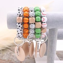 Other Bracelets Factory Direct Selling Beaded Baseball Wooden Bead Bracelet Personality Wood Chips Can Be Engraved Mti-Color Optional Otgzf