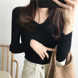 Womens Sweaters Womens Sweater Autumn Winter Knitted Pullovers Vneck Slim Fit Bottoming Shirt Solid Soft Knitwear Jumpers Basic Sweaters 220929