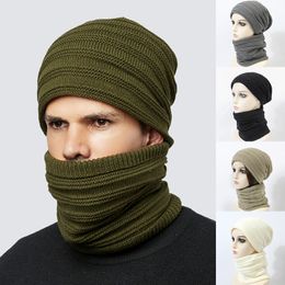 Gestreifte Textur Totenkopf-Kappen-Stil für Männer und Frauen, Winter, dicke Mütze und Schal, 2-teiliges Set, Schnee, Outdoor, Kälteisolierung, Kaschmir-Strickmütze, Schal