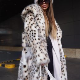 Womens Fur Faux RR1475 XLong Coats Eco Lynx With a Hood Winter Jackets Woman Length 120cm Coat Female White 220929