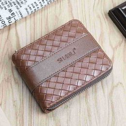 Wallets 2022 New Men's Short Wallet Retro Woven Youth Men Horizontal Wallets Multi-card Slot Trend Card Holder PU Leather Coin Purse L220929