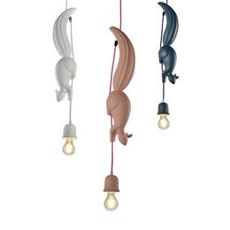 Pendant Lamps Nordic Resin Squirrel Led Pendant Lights Modern Industrial Hanging Animal Lamp for Children's Room Kitchen Loft Decor Fixtures G230524