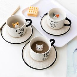Mugs Cute 3D Ceramic Cups Hand-Painted Cartoon Animal Home Office Water Cup Mug Set With Spoon And Saucer Gift