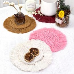 Table Mats 2pcs Boho Dining Mat Nordic Style Thick Pads Hand Woven Cotton Rope Tassel Top Diy Decor Kitchen Accessories