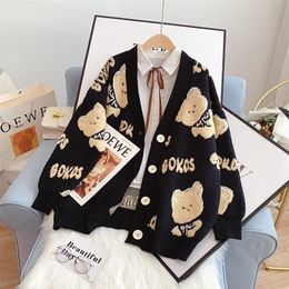 Womens Knits Tees Casual Cardigans Women Japanese Cartoon Embroidery Winter Design Sense Niche Sweet Cool Loose Korean Knit Sweater y2k clothes 220929