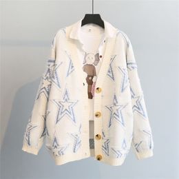 Womens Knits Tees Knitted cardigan sweater coat womens autumnwinter Korean style loose embroidered fivepointed star midlength top 220929