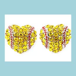 Dangle Chandelier Yellow Rhinestone Round Softball Stud Earrings / Gift For Sports Mom Spots Team Her Fashion Earring Hook Drop Deli Otk1V