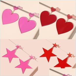 Dangle Chandelier Dangle Chandelier Fashion Neon Pink Red Heart Drop Earrings For Women Big Geometric Rock Punk Nightclub Party Je Otz15