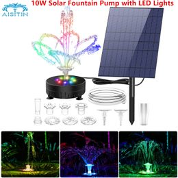 Garden Decorations AISITIN 10W Solar Fountain Pump with LED Lights Solar Powered Water Fountain Pump with 7 Double Sprayer Nozzles Floating Pool 220928