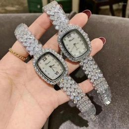 Wristwatches Luxury Full Zircons Bracelets Watches Women Shell Roman Blingbling Crystals Fashion Rectangle Square Wrist Watch Quartz