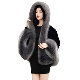 Women Plus Size winter Coats Imitation fox fur collar plush hooded shawl Casual fashion leisure street shot Outerwear multicolor short Hooded jacket